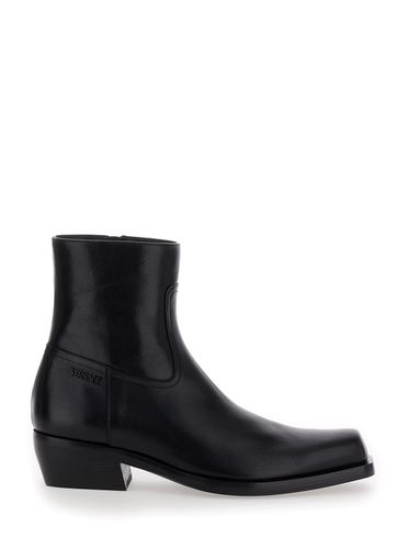 Luciano White Western Ankle Boots With Zip In Smooth Leather Man - Versace - Modalova