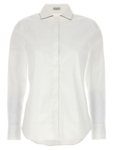 Stretch Cotton Poplin Shirt With shiny Collar Trim - Brunello Cucinelli - Modalova