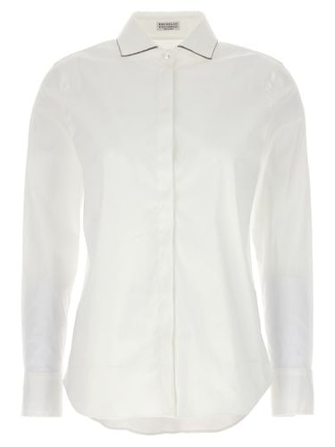 Stretch Cotton Poplin Shirt With shiny Collar Trim - Brunello Cucinelli - Modalova