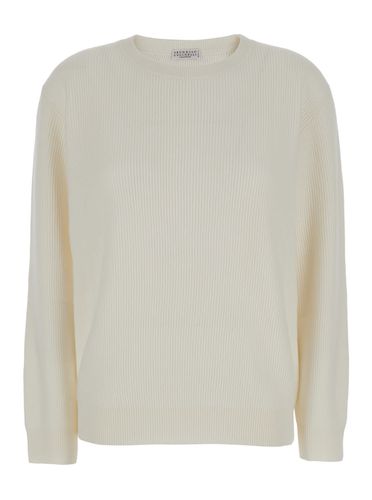 Crewneck Sweater In Ribbed Cashmere Woman - Brunello Cucinelli - Modalova