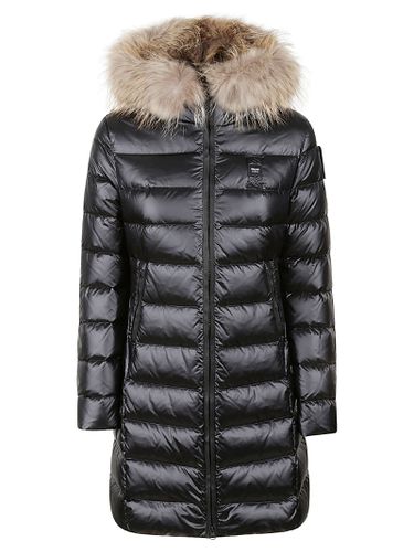 Fur Applique Logo Patched Padded Coat - Blauer - Modalova