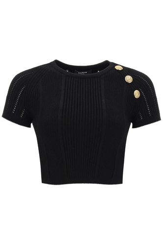 Knitted Cropped Top With Embossed Buttons - Balmain - Modalova