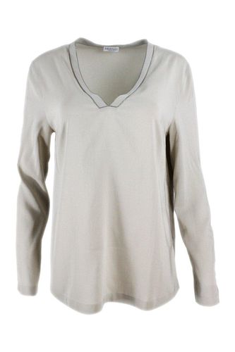 Long Sleeved V-neck T-shirt - Brunello Cucinelli - Modalova