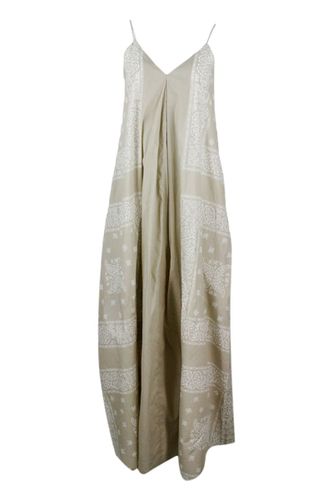 Long Dress In Cotton With Bandana Fantasy Print From The Asymmetrical A-line With Shoulder Straps In Rows Of Brilliant Jewels - Fabiana Filippi - Modalova