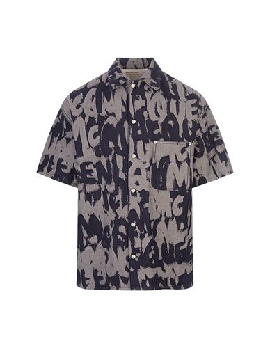 Mcqueen Graffiti Denim Hawaiian Shirt In Indigo - Alexander McQueen - Modalova