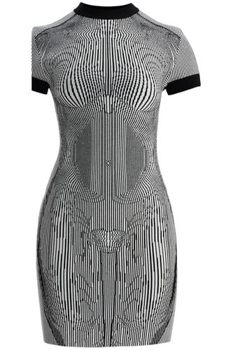 Short Dress In Black And White Striped Jacquard Viscose - Jean Paul Gaultier - Modalova