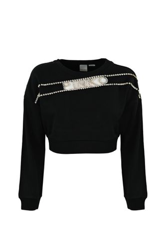 Cropped Sweatshirt With Rhinestones - Pinko - Modalova