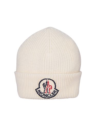 Moncler Logo Beanie Hat White - Moncler - Modalova