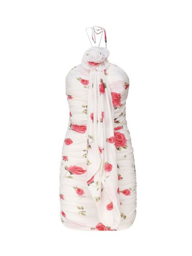 Wrap Dress With Ruched Floral Applique And Cream Print - Magda Butrym - Modalova