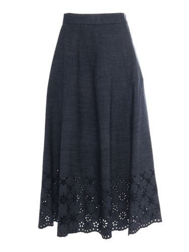 Denim Skirt With Embroidery - Lorena Antoniazzi - Modalova