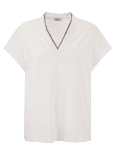 Stretch Cotton Jersey T-shirt With Precious Neckline - Brunello Cucinelli - Modalova