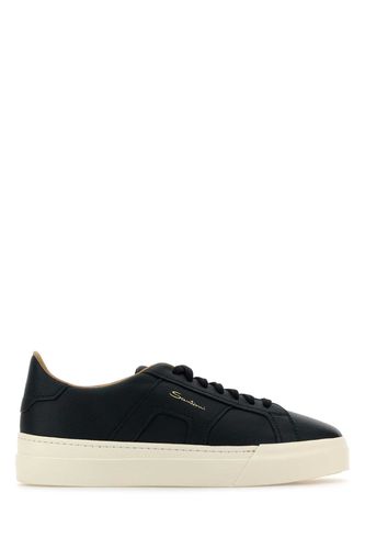 Santoni Navy Blue Leather Sneakers - Santoni - Modalova