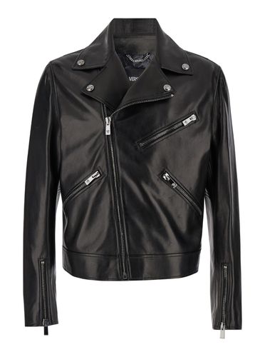 Biker Jacket With Zipped Pockets In Smooth Leather Man - Versace - Modalova