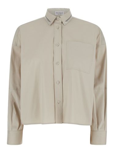 Crop Shirt With Monile Detail In Cotton Blend Woman - Brunello Cucinelli - Modalova