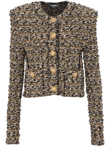 Collarless 2 Pkt Tweed Cropped Jacket - Balmain - Modalova