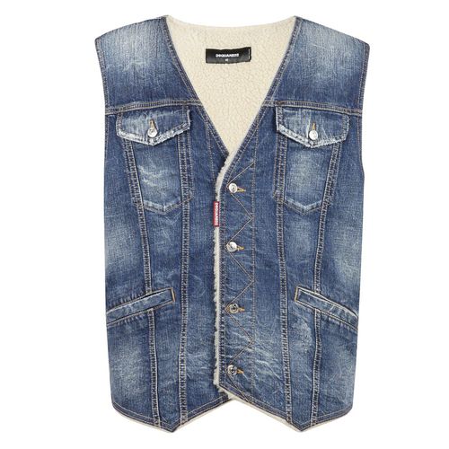 V-neck Distressed Denim Waistcoat - Dsquared2 - Modalova