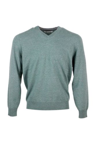 Cashmere V-neck Sweater With Contrasting Profile - Brunello Cucinelli - Modalova