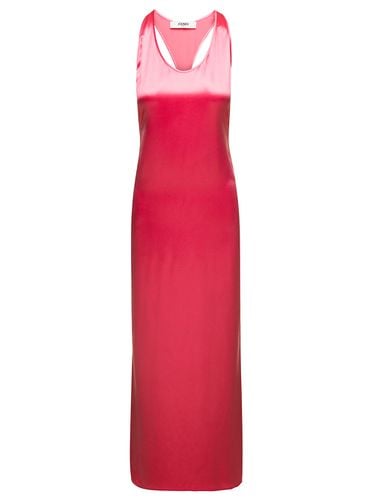 Maxi Pink Dress With Halter Neck Cut In The Back And Logo Ribbons In Viscose Satin Woman - Fendi - Modalova