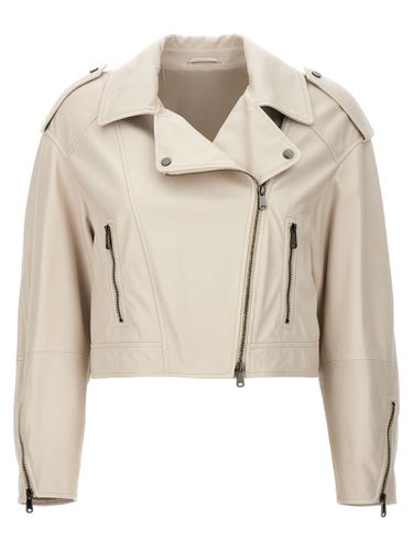 Leather Biker Jacket - Brunello Cucinelli - Modalova