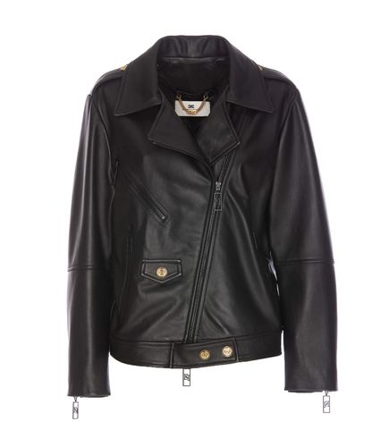 Leather Biker Jacket - Elisabetta Franchi - Modalova