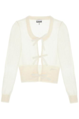 Mohair Cardigan With Bow Accents - Ganni - Modalova