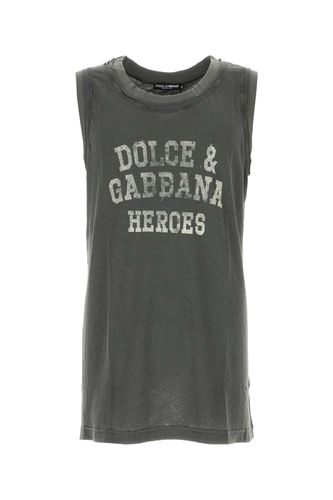 Dark Grey Cotton Blend Tank Top - Dolce & Gabbana - Modalova