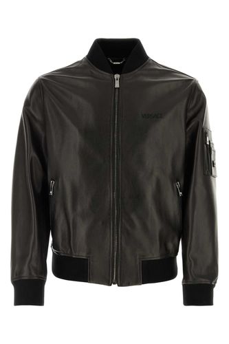 Versace Black Leather Bomber Jacket - Versace - Modalova