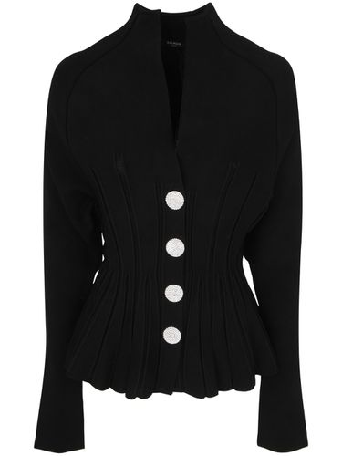 Buttoned Ribbed Knit Basque Cardigan - Balmain - Modalova