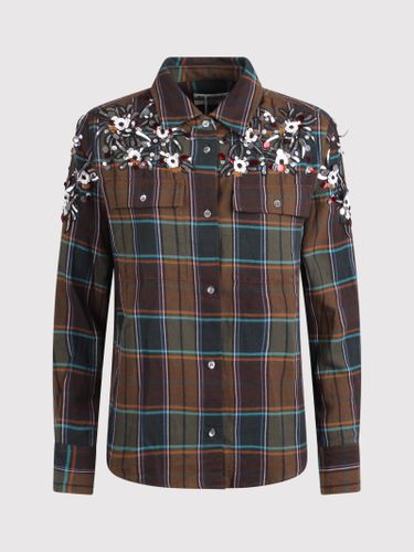 Khaki Cotton Checked Shirt With Embroidery - Essentiel Antwerp - Modalova