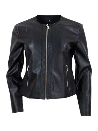 Slim-fit Eco-leather Jacket With Zip Closure And Side Pockets - Armani Collezioni - Modalova