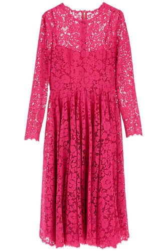 Shocking Pink Floral Lace Midi Dress - Dolce & Gabbana - Modalova