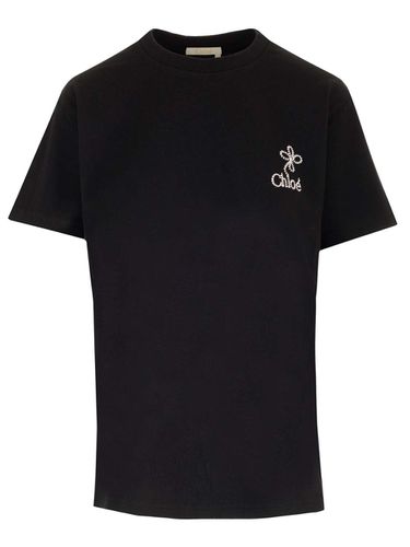 Black T-shirt With Embroidered Logo - Chloé - Modalova