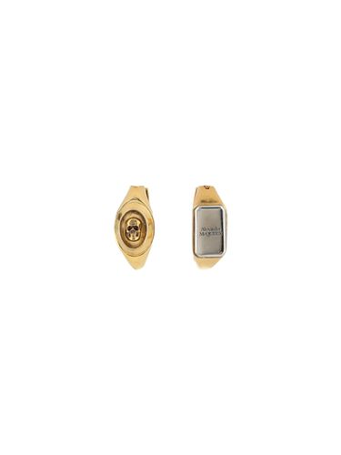 Hoops Earrings With Skull And Logo Engraved In Brass - Alexander McQueen - Modalova