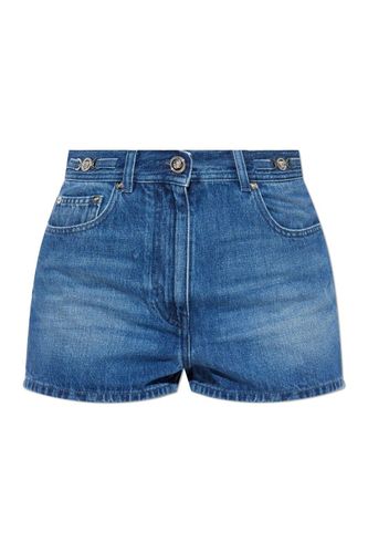 Versace Logo-patch Denim Shorts - Versace - Modalova