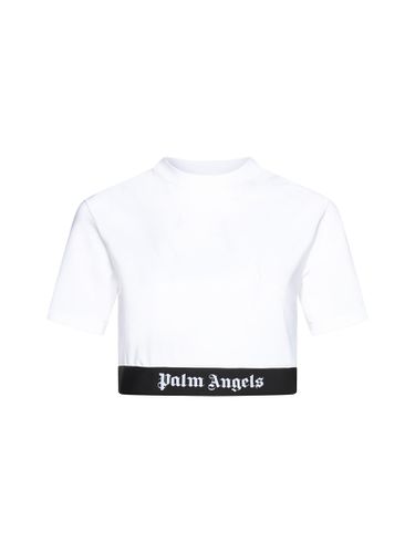 White Crop T-shirt With Logo Band - Palm Angels - Modalova