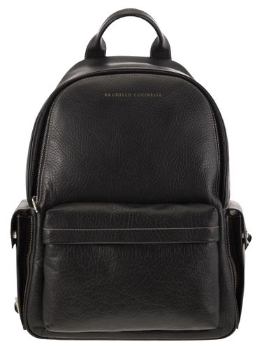 Calfskin Backpack With Grain - Brunello Cucinelli - Modalova