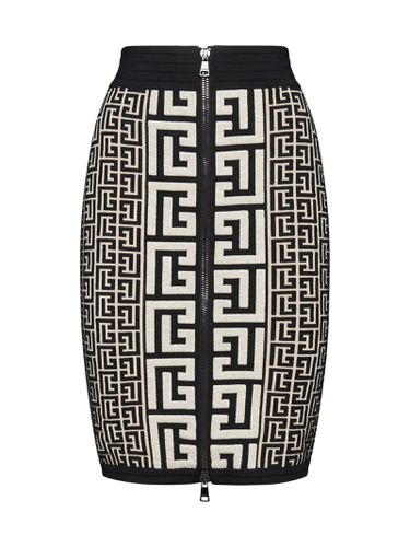 Balmain Hw Monogram Knit Knee Skirt - Balmain - Modalova