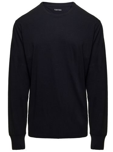 Long Sleeve Top With Logo Embroidery In Cotton Blend Man - Tom Ford - Modalova