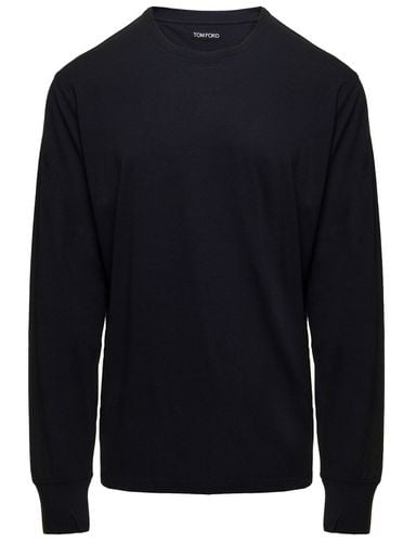 Black Long Sleeve Top With Logo Embroidery In Cotton Blend Man - Tom Ford - Modalova