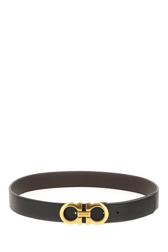 Black Leather Reversible Belt - Ferragamo - Modalova