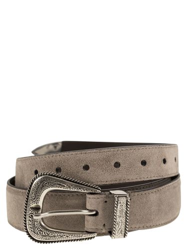 Inverted Leather Belt With Machined Buckle And Toecap - Brunello Cucinelli - Modalova