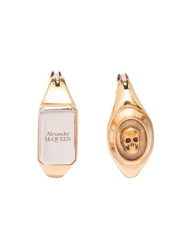 Gold-colored Hoops Earrings With Skull And Logo Engraved In Brass Woman - Alexander McQueen - Modalova