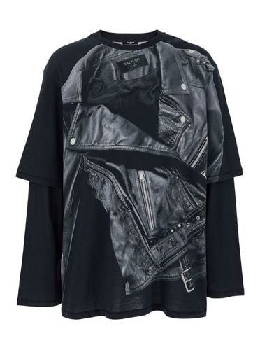 Leather Trompe L Il Ls T-shirt - Balmain - Modalova