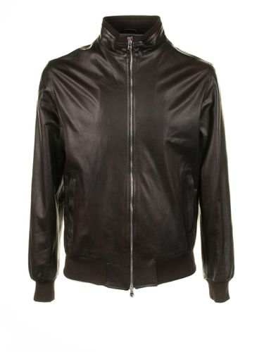 Leather Jacket With Zip - Barba Napoli - Modalova