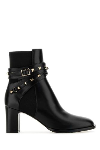 Black Leather Roman Stud Ankle Boots - Valentino Garavani - Modalova