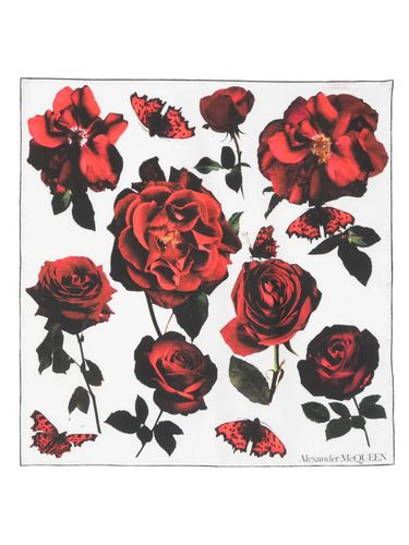 Silk Scarf With Red Roses Print - Alexander McQueen - Modalova