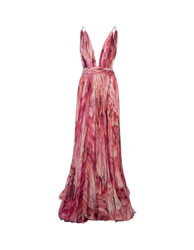 Long Silk Dress With Plumage Print - Roberto Cavalli - Modalova