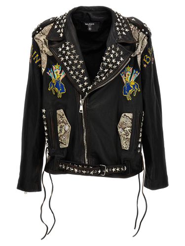 Western Leather Biker Jacket - Balmain - Modalova