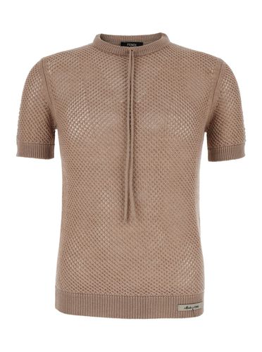 Beige Open Knit Work Sweater In Wool Man - Fendi - Modalova