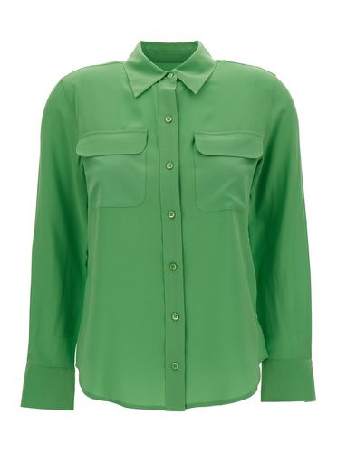 Slim Signature Emerald Shirt With Classic Collar In Silk Woman - Equipment - Modalova